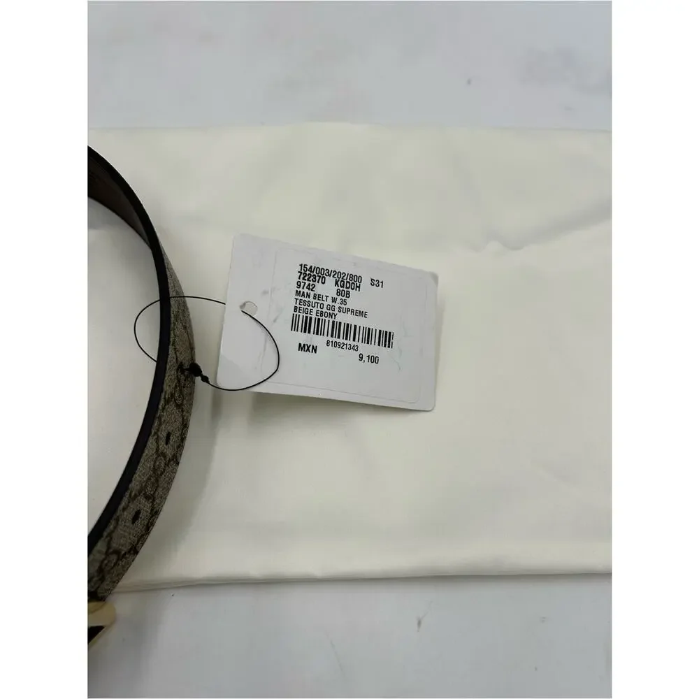 Unisex Gucci Monogram Canvas Belt with Gold engraved Buckle - Beige/Brown 80/32